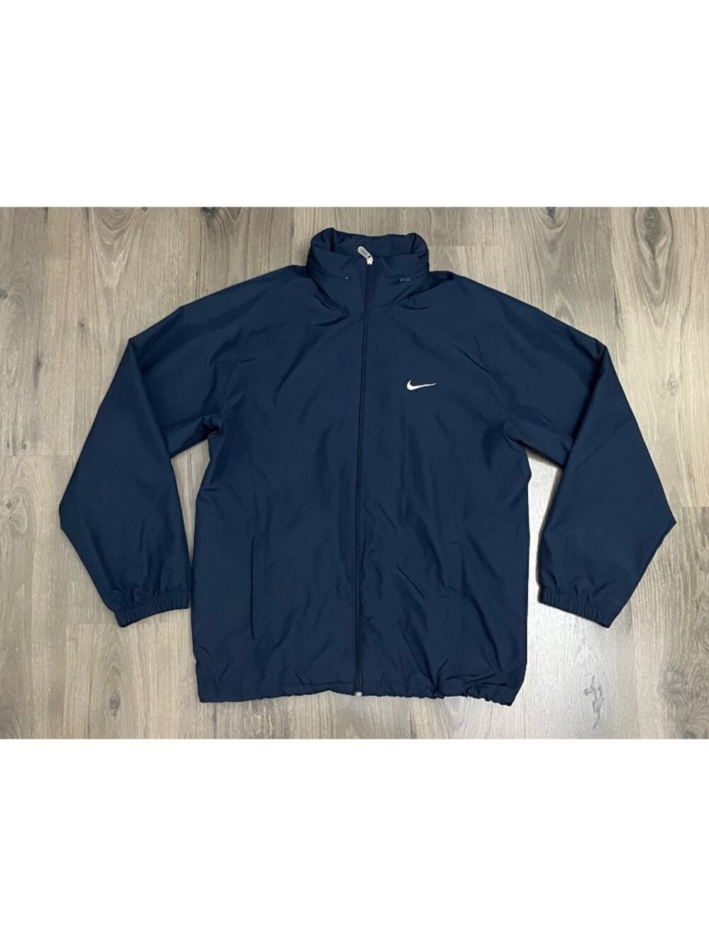 Nike Fleece Lined Windbreaker Jacket Mens Large Navy Blue Full Zip Hooded